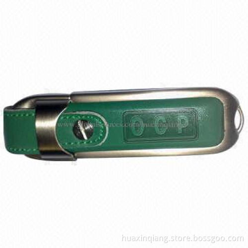 USB Memory Drive with Leather Material, 512MB-16GB Capacity, Logo Design, 5-year Warranty, USB2.0